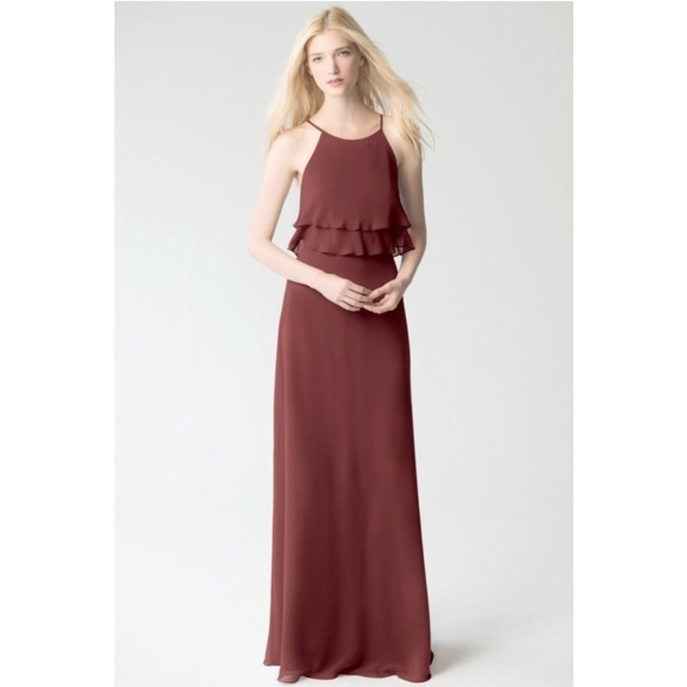 Jenny Yoo Collection Charlie Dress Terracotta Chiffon Gown Size‎ 12